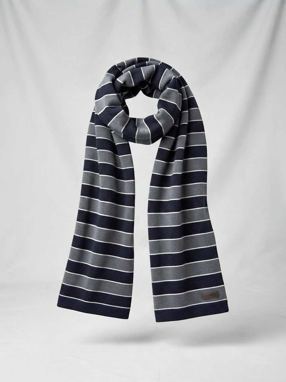 Calvin Klein Classic Horizontal Striped Knit Scarf - Navy, Gray & White